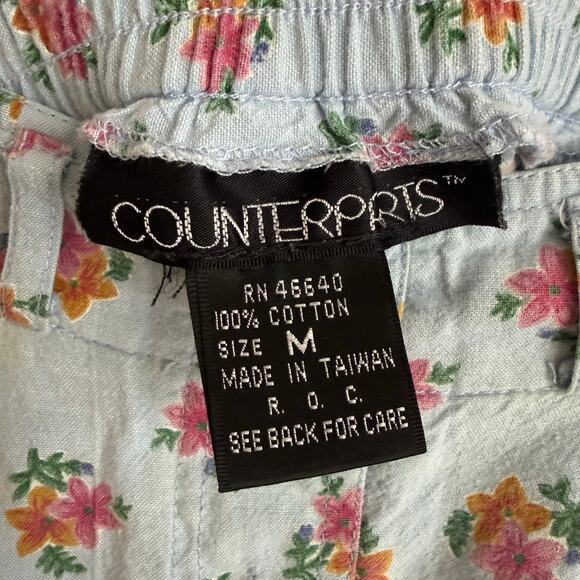 80's 90's Vintage Midi Length Baby Blue Pink Floral Button Cottage Core Skirt M - Picture 5 of 6